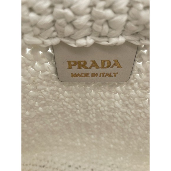 BRAND NEW PRADA RAFFIA CROCHET SMALL VACATION WHITE TOTE BAG AUTHENTIC! - Picture 13 of 14
